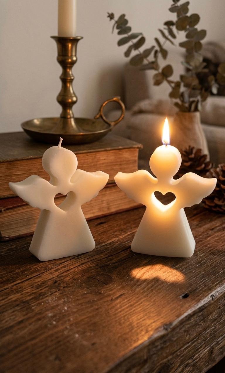 Vela decorativa forma de Angel mediano con fondo